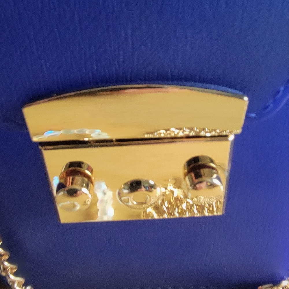LA MIEL True Blue and Gold Studded Crossbody Bag & Rainbow Moonstone Bracelet. - Picture 2 of 12